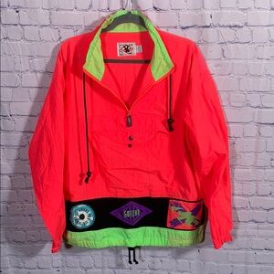 Gotcha Womens VTG Windbreaker Neon Pink Green Size S Retro Outdoor Oversized